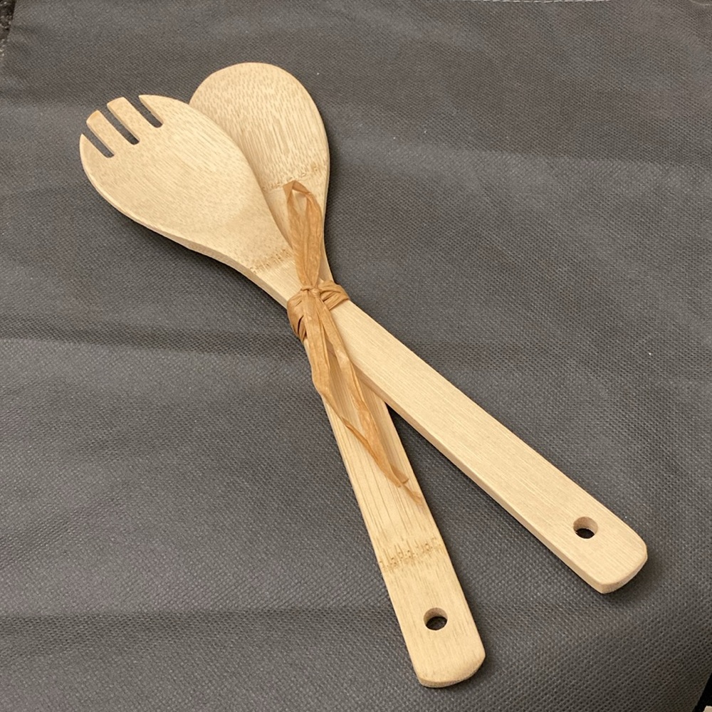 🍝 NWOT - 2 Piece Bamboo Wooden Spoon and Spork Utensil Set 🍝